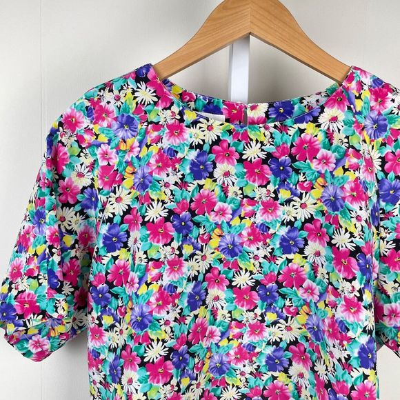 Vintage Impressions of California Bright Floral Boxy Short Sleeve Top Medium - Picture 2 of 7